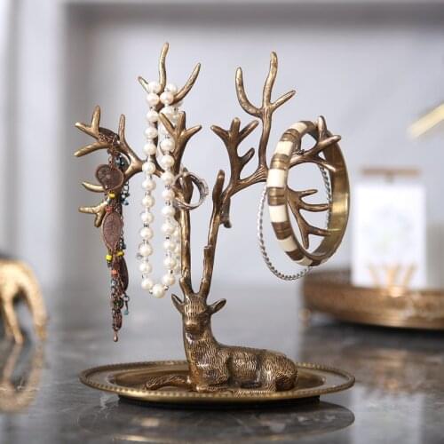 Modern Gold Deer Art Ornaments Jewelry Stand American Earrings Necklace Display Stand Decoration Accessories Craft Wedding Gift