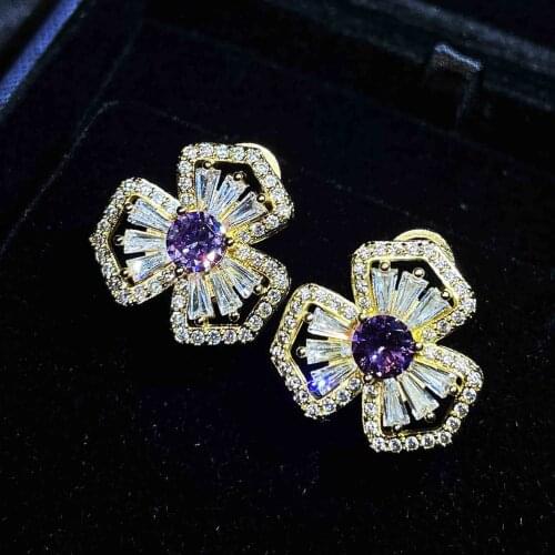 QTT Jewelry 2021 Fashion Stud Earrings For Women Gold Earrings High Quality Cubic Zirconia Romantic Geometric Luxury Trendy