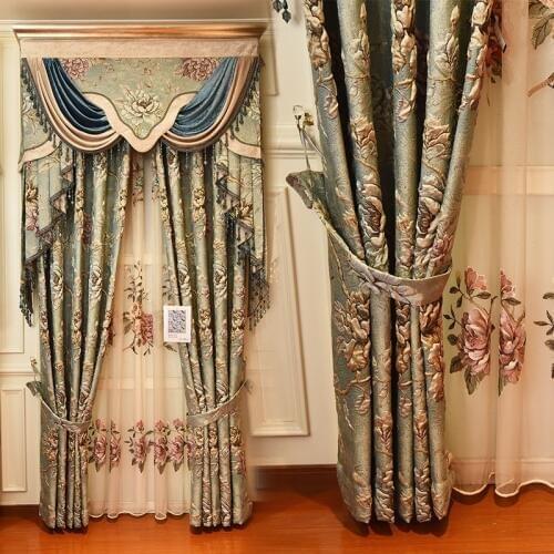 Blue top luxury 3D thick jacquard full blackout window curtains for bedroom classic decorative curtains for living room hotel
