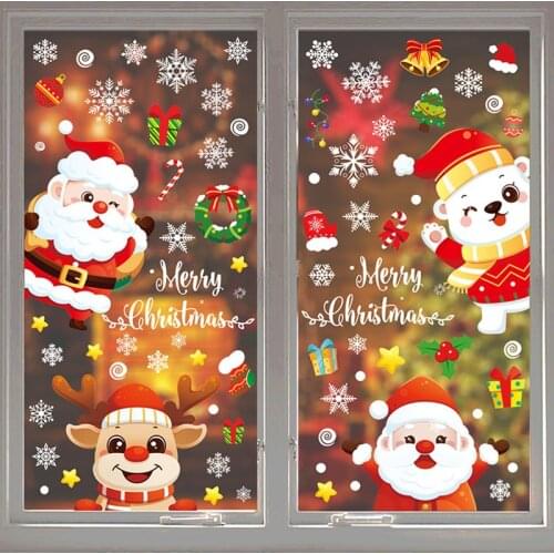 Christmas Window Decal Santa Claus Snowflake Stickers Winter Wall Decals for Kids Rooms New Year Christmas Window Decorations
