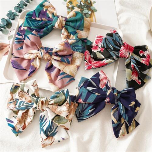 Ruoshui Printed Floral Big Hair Bow Hairgrip Elegant Hairpins Girls Party France Clips Woman Hair Accessories Barrettes Headwear