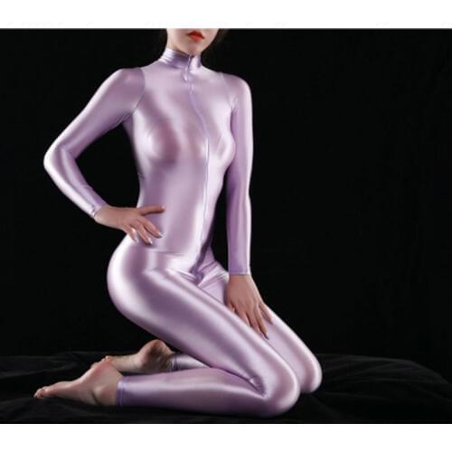 Sexy Women Shiny Full Bodysuit Oil Gloosy Shaping Sexy Thong Bodysuit Catsuit Sheer See Through Sexy Tight Candy Color
