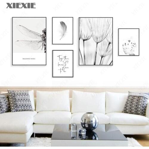 Nordic Minimalist Black White Art Canvas Painting Poster Print Dandelion Feather Modular Picture for Living Room Home Decor