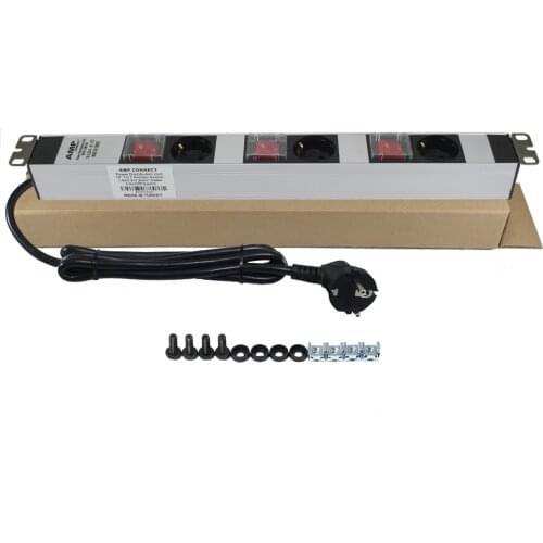 Amp Connect PDU 19 ''1U (1 + 1 + 1) 3 WAY GERMANY TYPE (DIN49440) SOCKET 3 UNITS ON/OFF LIGHTED SWITCH ALUMINIUM PROFILE FRAME PDU