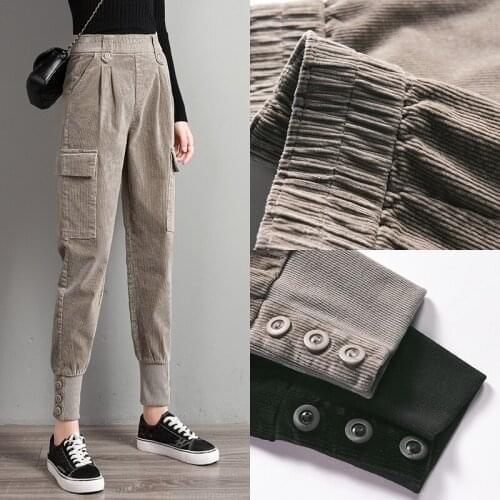 Corduroy Pants Women Autumn Winter Retro Casual Loose Streetwear Cargo Pants Female Pockets Ladies Harlan Trousers