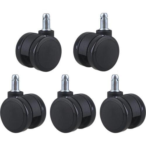 2" Black Metal PU Office Chair Swivel Casters Furniture Wheels Grip Ring Stem for Sofa Bed Goods Shelf Storage Rack Pack of 5