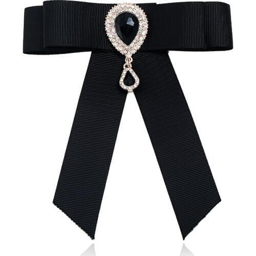 Bow Tie Shirts Pins Brooches Drop Of Water Shine Rhinestone Korean Webbing Fashion Fine Jewelry Womens Bowknot Brooch AT95