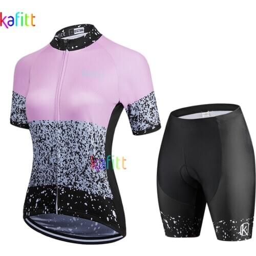 2021 Kafitt Womens Short Sleeve Cycling Jersey Sets MTB Clothing Pink GEL Pad Conjunto Feminino Ciclismo Bike Triathlon 2Piece