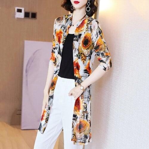 Print Mesh Boho Chiffon Jacket Cardigan Thin Women Spring Summer Long Sleeve Beach Vacation Fashion Sun Protection Clothing Y973