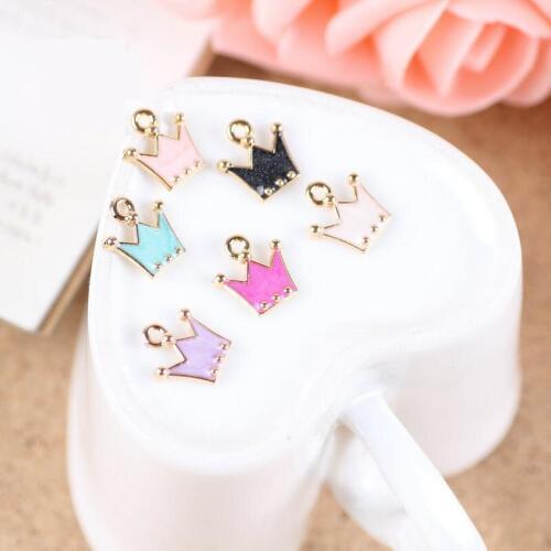 10pcs Enamel Crown Charms Earring Noble Crown Golden Alloy Pendant Bracelets Neaklace Floating For DIY Jewelry Accessories YZ093