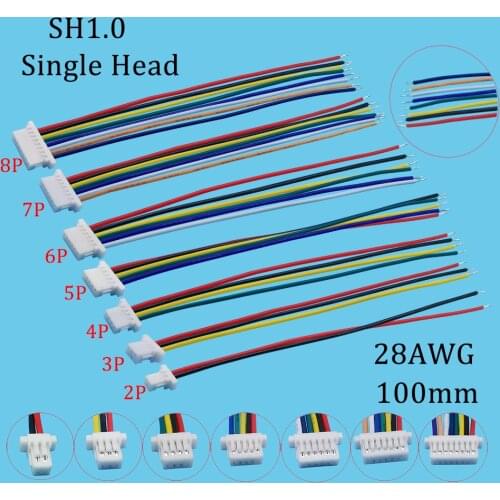 10Pcs/Lot SH1.0 2-8Pin Wire Connector SH1.0 JST 2/3/4/5/6/7/8Pin Electronic Line Single End 28AWG 10cm 1.0mm Pitch Terminal Wire