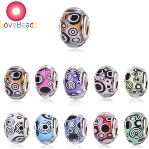 10Pcs Evil Eye Color Big Hole Acrylic Resin Beads Silver Plated Fit Pandora Bracelet Bangle Jewelry Making Beads Charms Crafts