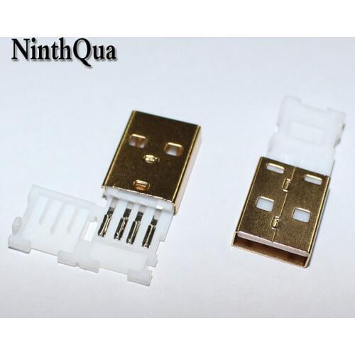 10pcs USB Male Plug Connector With White Folding shell Gold Plated Welding Type Charge Date Line DIY Plugs
