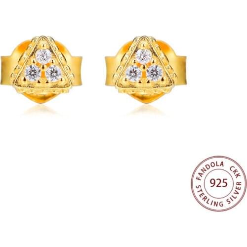 100% 925 Sterling Silver Clear CZ Sparkling Triangles Stud Earrings for Women Original Fine Jewelry Silver 925 Earrings Boucles
