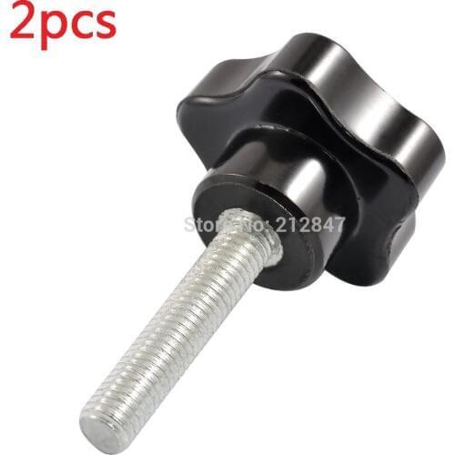2pcs M8 x 16-80mm Thread Replacement Star Hand Knob Tightening Screw Handwheel Black Silver Tone