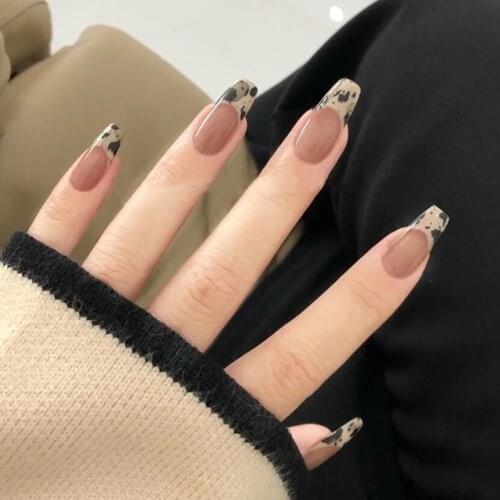 24pcs fake nails with glue designed Quail egg False Nails Detachable Manicure patch nail tips coffin