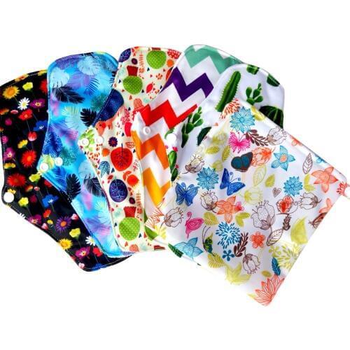 5pcs cloth pad with one bag, size 10" organic bamboo inner environmentally reusable pads with pretty patterns