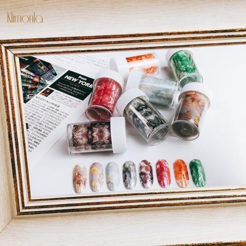 7pcs/lot Shell Nail Foils Starry Sky Nail Art Transfer Stickers 4*100cm Marble Pattern Decals Paper Manicure Art Tips Decoration