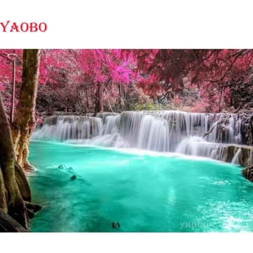 5D Diamond Painting Autumn landscape waterfall forest DIY Diamond Embroidery Full Square Round Drill Diamond Mosaic Wall decor