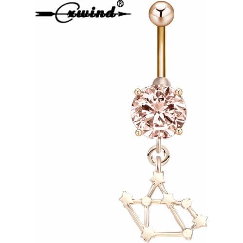 Cxwind Gold Unique Sagittarius Zodiac Star Sign Charm Belly Button Piercings for Women Men Sexy Body Navel Zircon Rings