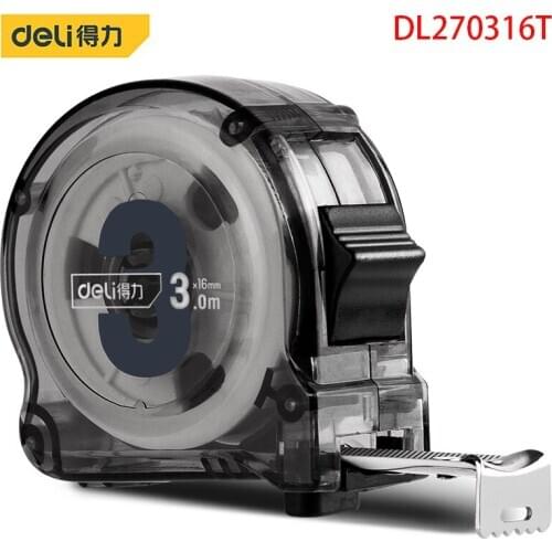 Deli DL270316T Transparent Steel Ruler Measuring Tools Carbon Steel Tape Specification: 3mx16mm Transparent Tape Measure Shell