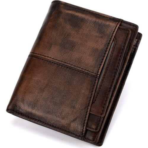 Genuine Tanned Leather Bifold Wallet for Men Small Clutch Bags Card Holder Clip Coin Pocket Male Short Purse Money Bag