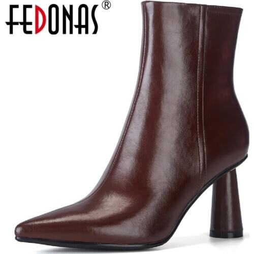 FEDONAS 2021 Winter Side Zipper Shoes Woman Heels Elegant Genuine Leather High Hels Boots Boots Party DancingNew Winter Boots