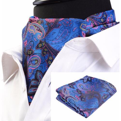 GUSLESON Fashion Brand Men Handkerchief Cravat Set Silk Paisley Pattern Gentlemen Dots Tie Wedding Ascot Bowtie Tuxedo