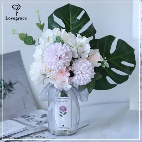 Green Monstera Silk Peony Artificial Flower Bride Bouquet Fake Rose Bouquet Flores For Wedding Home Party Decoration Faux Flore