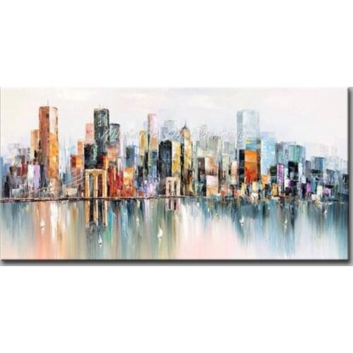 Mintura Oil Paintings on Canvas Handmade Art Pictures Room Spectacular City View Landscape Paintings Hotel Decor Art No Framed