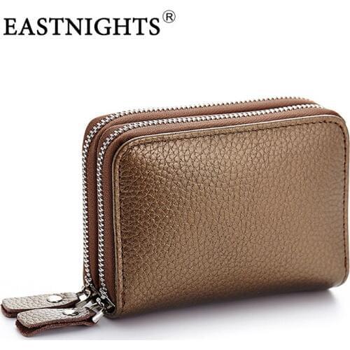 EASTNIGHTS Small Zipper Wallet Women Genuine Leather card holder wallet Fashion Coin Purse Men Short credit card wallet TW2720-1