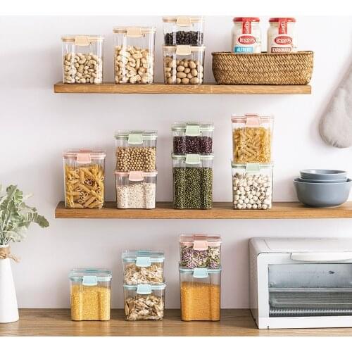 Fashion Square Plastic Airtight Cans Grain Storage Box Tea Nut Fresh Food Storage Jar