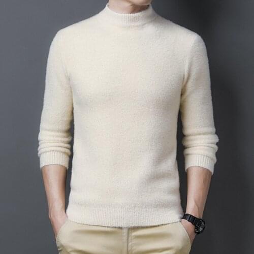 Mink Fur Beige Plush Blouse Big Size Mens Thermal Velvet T Shirts Felted Black Turtleneck Sweater Oversize Blue Pullover Men Top