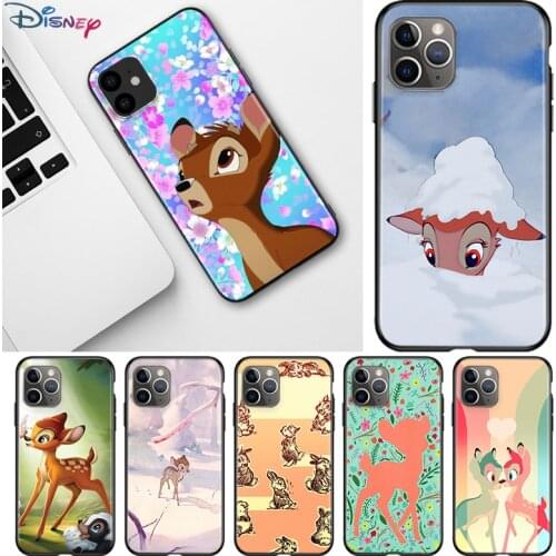 Disney Bambi Animation For Apple iPhone 12 11 Pro Max mini XS Max XR X 8 7 6 6S Plus 5S SE 2020 Black Soft Phone Case