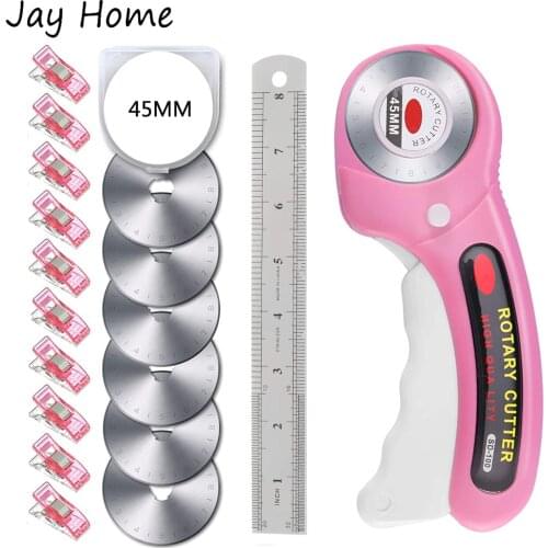 17PCS Quilting Kits 45 mm Rotary Cutter with 5 Replacement Blades & Stainless Steel Ruler & Craft Clips for Leather Cutting Tool