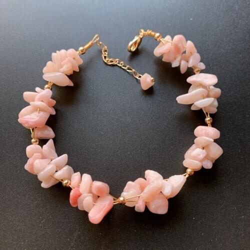 Natural Pink Opal Stone Bracelet Crystal Chips Beads Handmade Bracelets 14 k Wire Wrapped Wrist Jewelry 1pc Dropshipping