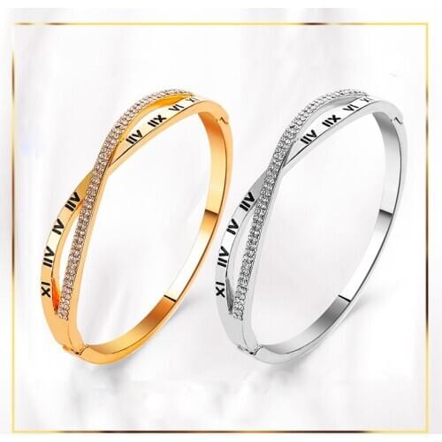 New Fashion Luxury Exqusite Cuff Bracelet Bangles Crystal Cross Roman Bracelet Golden/White Fine Trendy Jewelry For Women