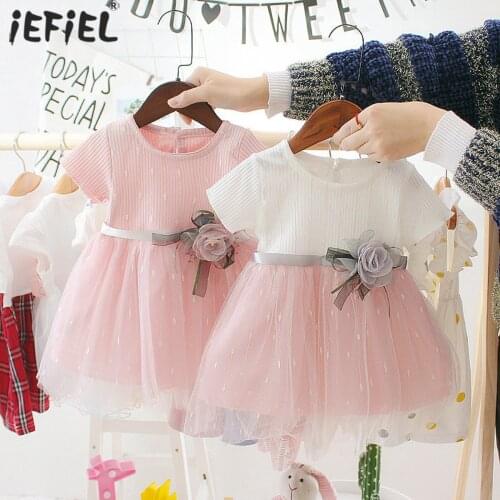 Newborn Baby Flower Girl Dress Short Sleeve Rose Mesh Tutu Dress for Princess Wedding 1st Birthday Party Pageant Dresses Clothes