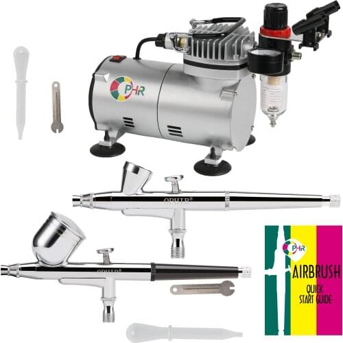 OPHIR Airbrush Nails Machine 0.2mm 0.3mm 2 Dual Action Airbrush Compressor Kit for Nail Art Paint 110V,220V#AC089+AC004+AC073