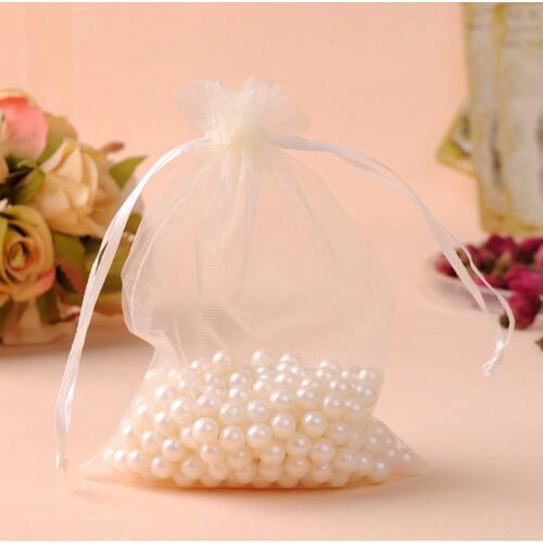 Wholesale Beige Gift Bags 25x35cm 50Pcs/Lot Large Drawstring Organza Bags Packaging Can Custom Logo