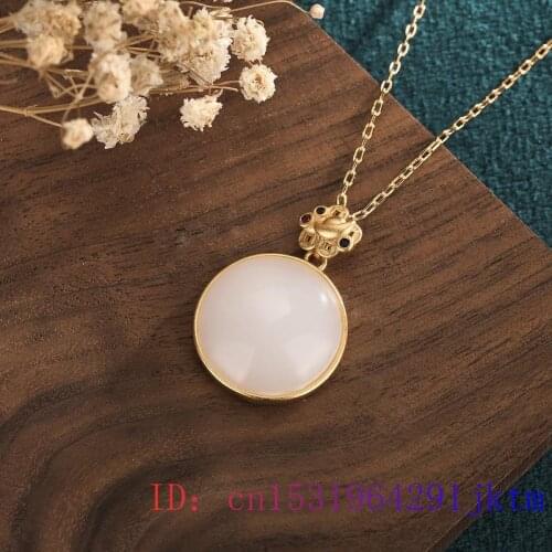 White Jade Pendant Gifts Chalcedony Zircon Fashion Chinese Gemstone Jewelry Charm 925 Silver Necklace Amulet Crystal Natural