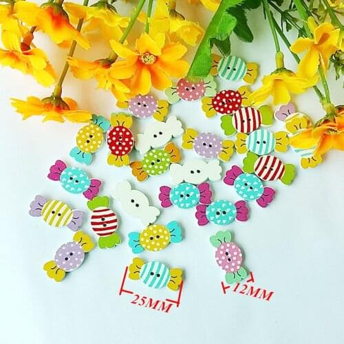50pcs Mixed color Candy Buttons Scrapbooking flatback Decoration Cartoon Wooden Buttons