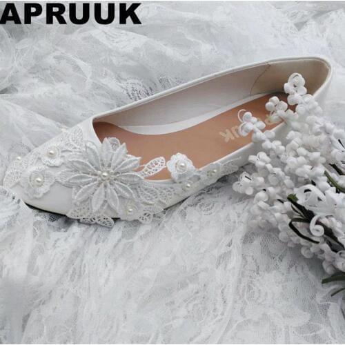 SALES PROMOTION! Ivory lace flower flats wedding shoes womens flat heel bridal wedding shoes plus size drop shipping