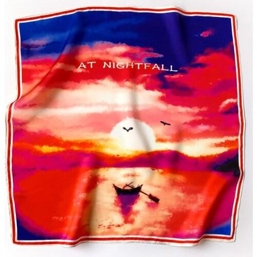 NEW style natural silk scarf women Sunset oil painting print 100% real silk scarves small square headband wrap lady gift FJ491