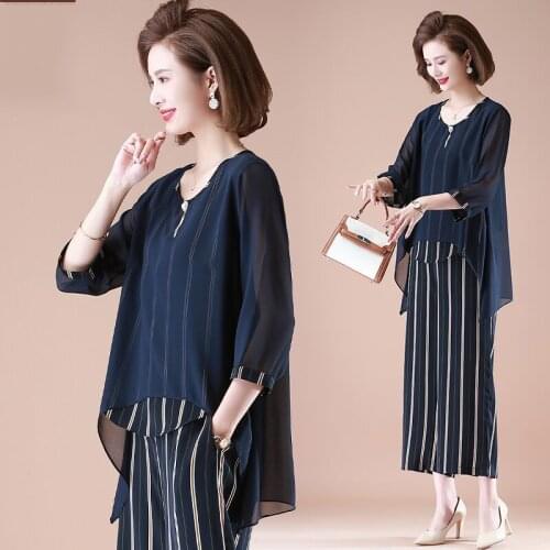 Chiffon Wide-leg Pants Suits Women Vetement Femme Summer New Fashion Plus Size 4XL Casual Two-piece Sets Womens Outfits Y902