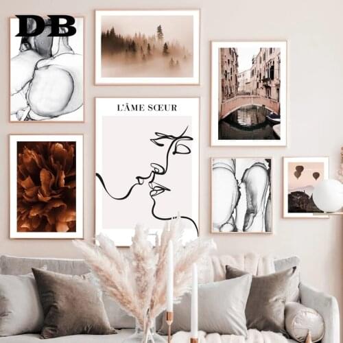 Soulmate Fog Forest Flower Venice Canal Abstract Ink Nordic Poster Wall Art Print Canvas Painting Decor Pictures For Living Room