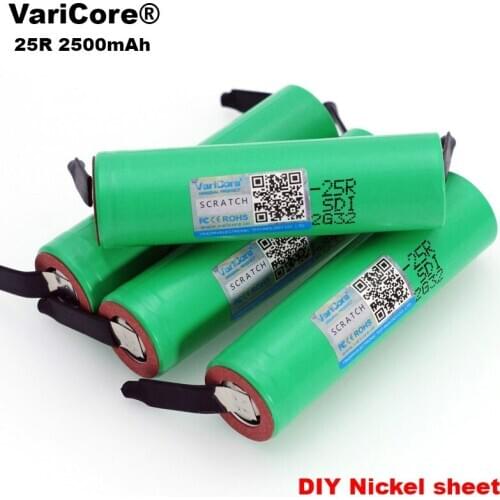 VariCore 100% New Brand 18650 2500mAh Rechargeable battery 3.6V INR18650 25R M 20A discharge + DIY Nickel