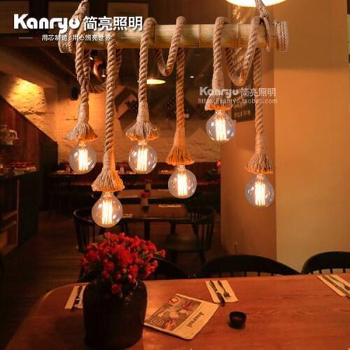 Vintage Rope Pendant Lights Lamp Loft Creative Personality Industrial Lamp Edison Bulb American Style For Living Room decoration