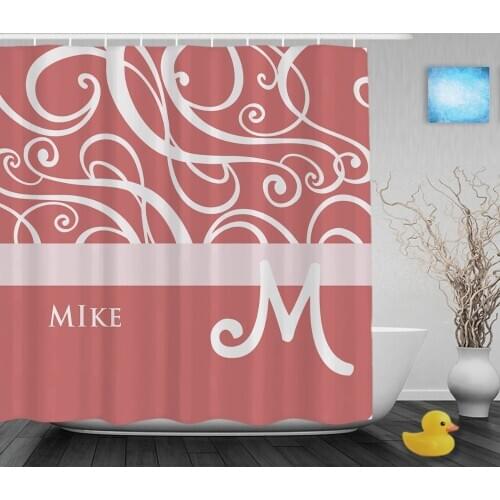 Customized Name Monogram Bathroom Shower Curtains Elegant Soft Pink White Swirls Shower Curtain Polyester Fabric With Hooks