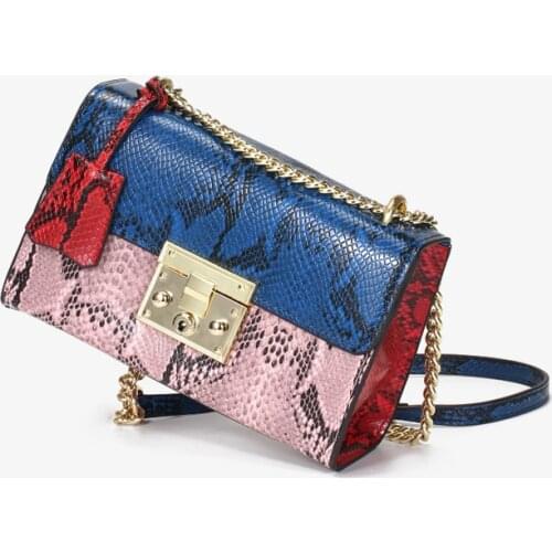 Women Shoulder Bags 2019 Brand Genuine Leather Women Crossbody Bag Panelled Messenger Bags Handbags Women Snake Skin Chain Bag